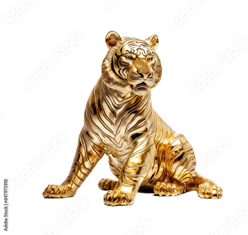 Lucky golden animal concept Statue of a tiger made of gold on a PNG background. © I LOVE PNG