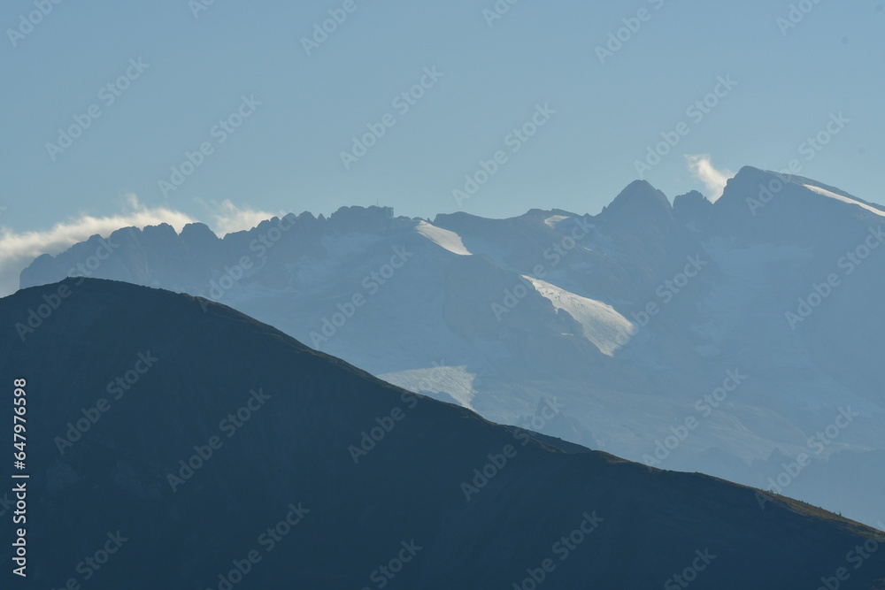 Marmolata Glacier Dolomites from Distance wind clouds