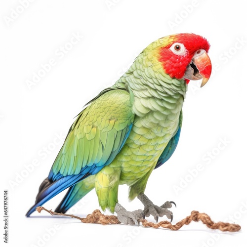 Red-lored parrot bird isolated on white background. © Razvan