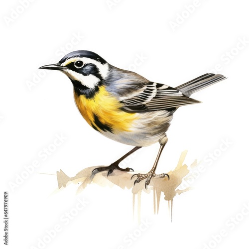Yellow-throated warbler bird isolated on white background.