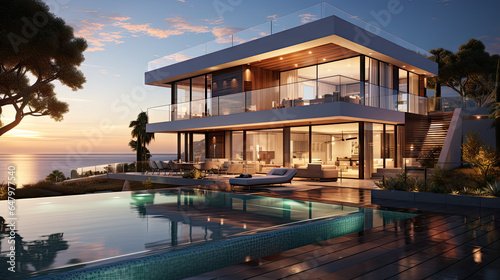 Minimalist Luxury Villa with Pool and Sea View © Fatih