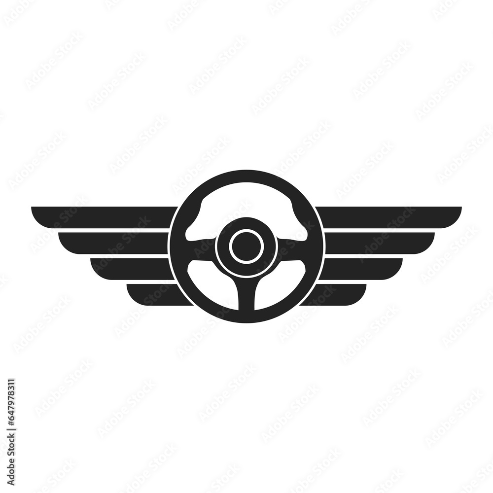 Steering Wheel wing flying icon logo design black automobile accessories vector illustration Steering Wheel wing flying icon logo design black automobile accessories vector illustration