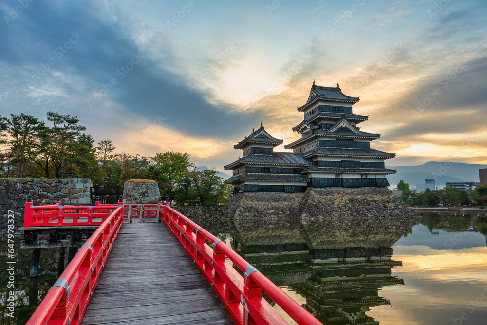 Matsumoto Nagano, sunrise at Matsumoto Castle in autumn season Matsumoto Nagano, sunrise at Matsumoto Castle in autumn season