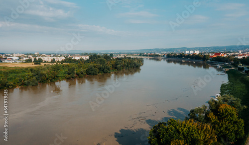 Aerial view of river sava in Slavonski Brod