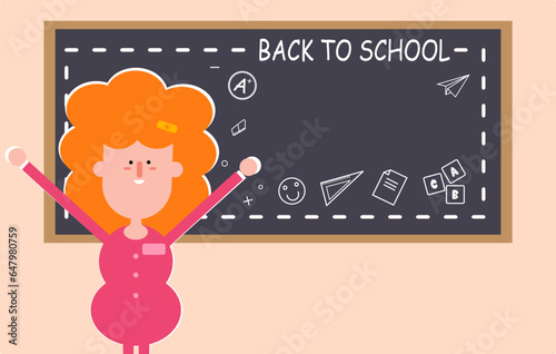Vector illustration of a teacher waiting to teach students on the first day of school. Concept of Back to school for invitation poster and banner