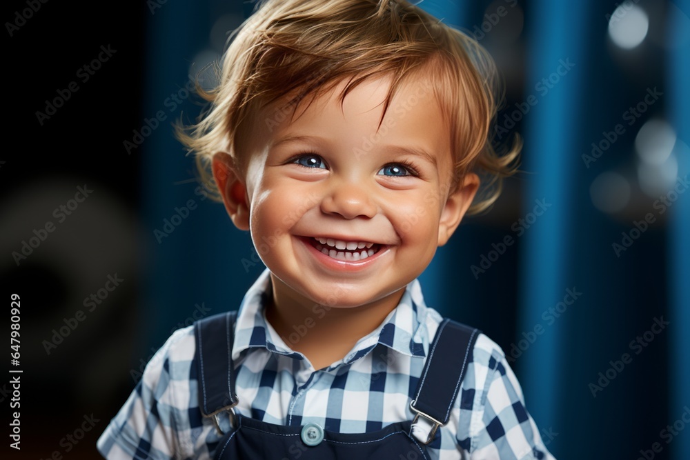 Smiling baby wearing a nautical-themed stripes, Generative AI Smiling baby wearing a nautical-themed stripes, Generative AI