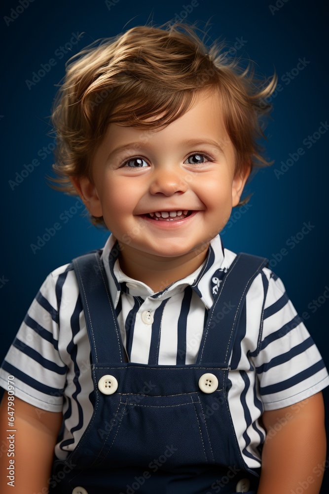 Smiling baby wearing a nautical-themed stripes, Generative AI Smiling baby wearing a nautical-themed stripes, Generative AI
