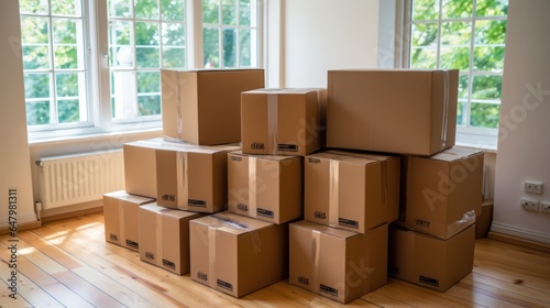Photo of boxes ready for delivery in the new apartment. © sirisakboakaew