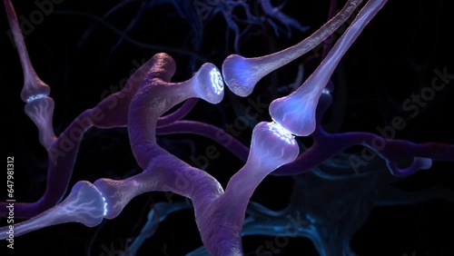 Synapse and Neuron cells send electrical chemical signals. 3D animation