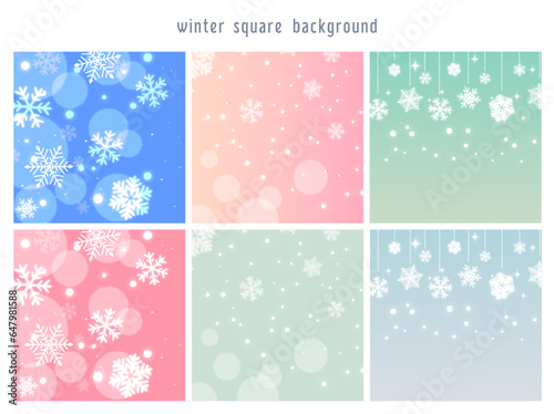 四角背景_冬の雪の結晶イラストセット