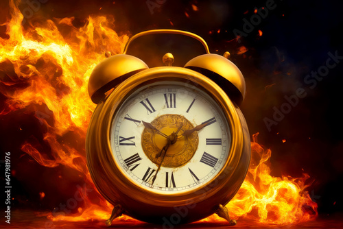 Clock on Fire  A Captivating Stock Image  AI Generated