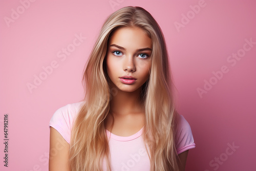 Studio portrait of beautiful teenage girl on different colours background