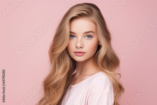 Studio portrait of beautiful teenage girl on different colours background