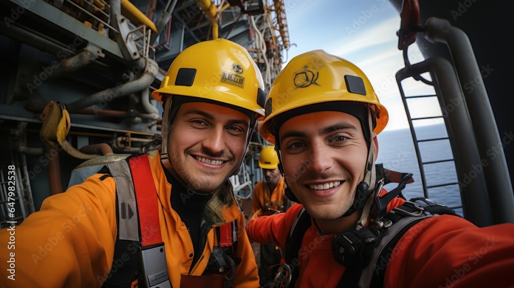 Fototapeta premium engineer worker working Wear protective clothing Safe on oil, natural gas, offshore drilling platforms