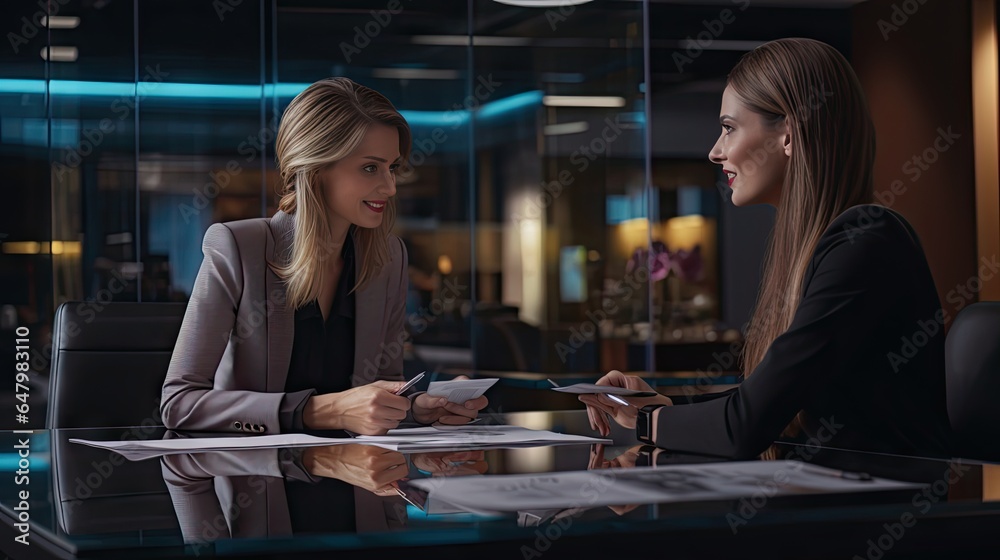 Female consultant and female financial manager of the bank