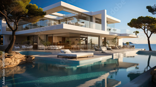 Modern Cubic Villa with Large Pool and Sea View © Fatih