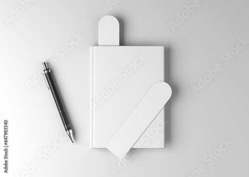 white plain empty blank paper branding bookmark with pen on isolated background
