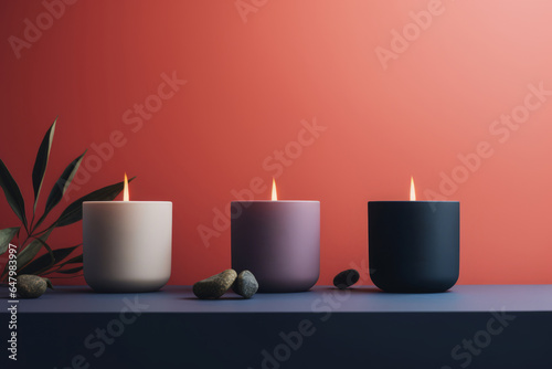 Colección velas con fragancias de verano, packaging mockup velas de lujo aesthetic, set de velas decoración hogar de colores photo