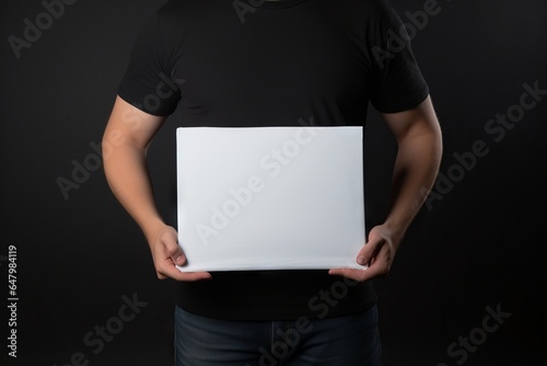 Mockup packaging de delivery, branding mensajero caja en blanco insertar texto, hombre transportando caja de cartón 