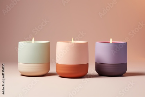 Mockup velas de cerámica de lujo con colores aesthetic, decoración artesanal para el hogar