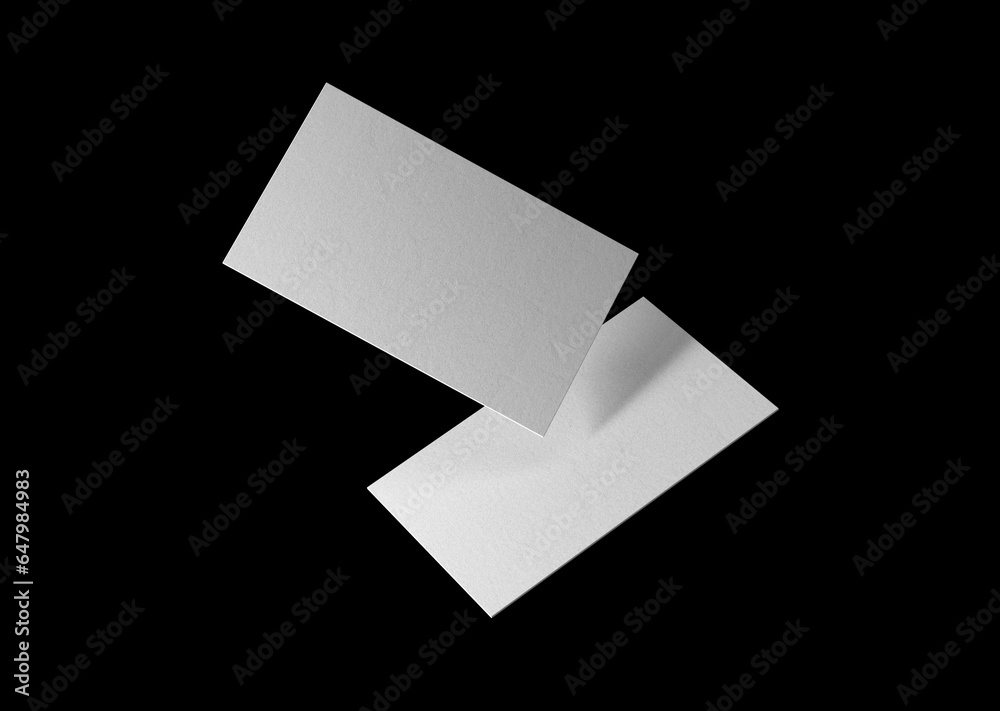 white plain empty blank two branding floating business cards on a black background white plain empty blank two branding floating business cards on a black background