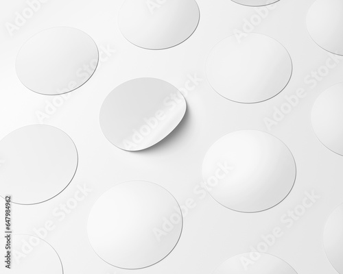 white plain empty blank round rounded isometric paper sticker stickers on isolated background