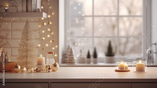 Natural scandinavian Christmas kitchen with holidays decors, Happy holidays and New year 2025