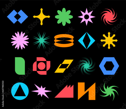 Graphic shapes abstract and geometric . Minimalist geometric elements, abstract bauhaus forms. Simple star and flower shape, basic form, trendy modern graphic element vector set.