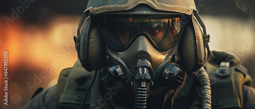 fighter pilot on fighter Wearing Mask And Helmet on mission standby Generative AI. photo