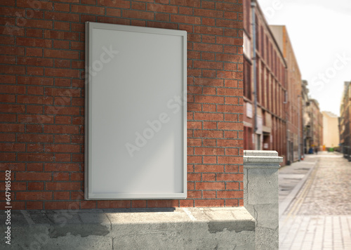 plain white empty blank outdoor vertical street poster on brick wall