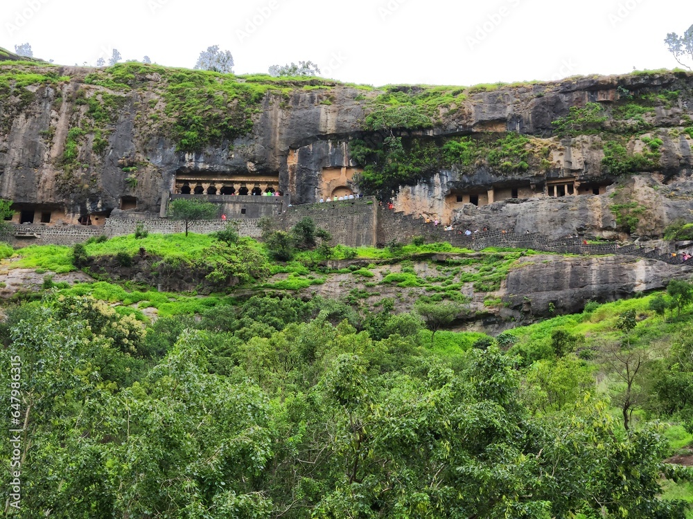 Pune, Maharashtra India - Sep 04 2023: Girijatmaj Lenyadri Ganapati mandir located in Buddhist caves at Lenyadri hills, Junnar. This is sixth Ashtavinayak Ganpati temple of Ashtvinayak yatra.