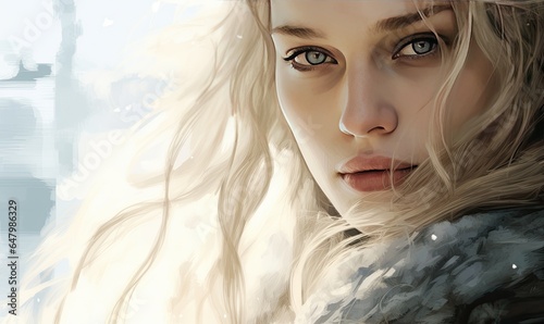 Photo of a digital painting showcasing the beauty of a woman with long blonde hair