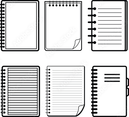 Set of notebook. Notebook vector illustration. Black and white notebook design