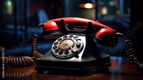 Old red rotary dial telephone