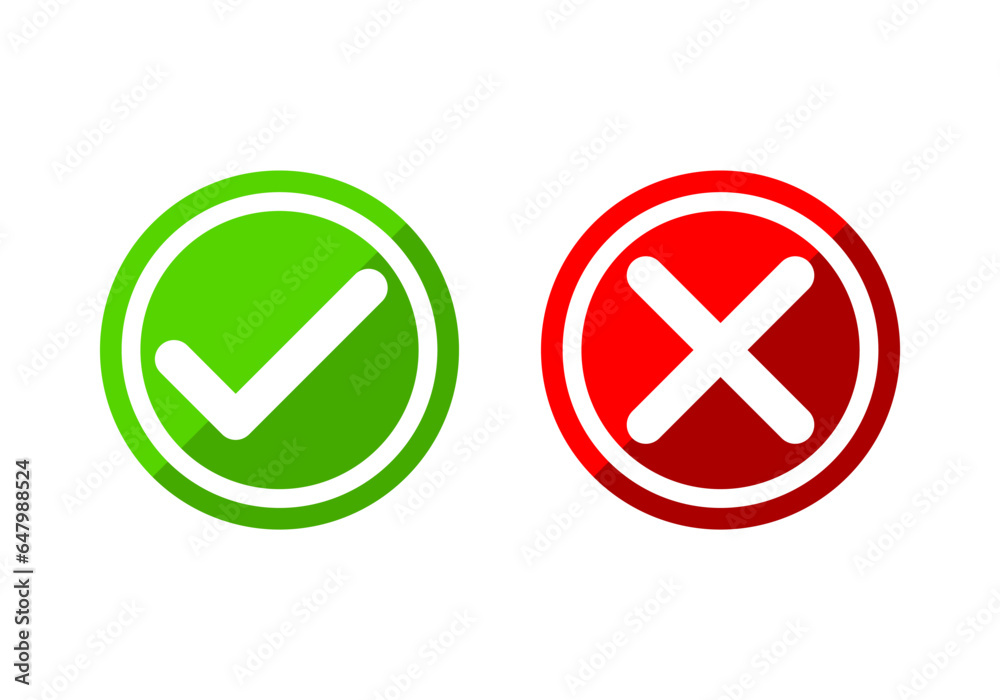 Check mark with wrong sign in circle flat vector design Check mark with wrong sign in circle flat vector design