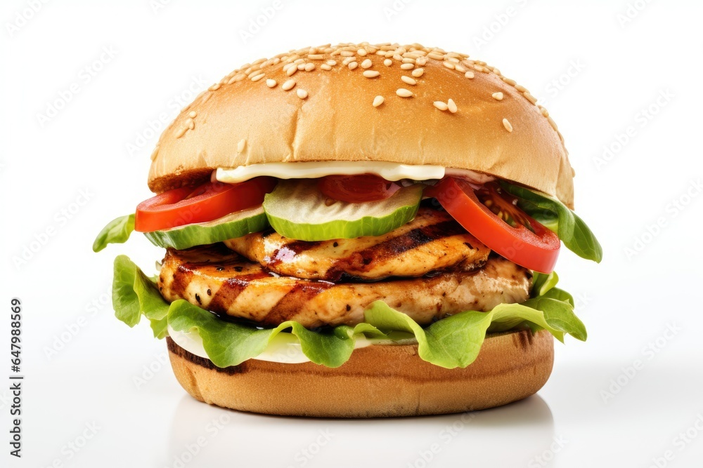 grilled chicken hamburger on white background grilled chicken hamburger on white background