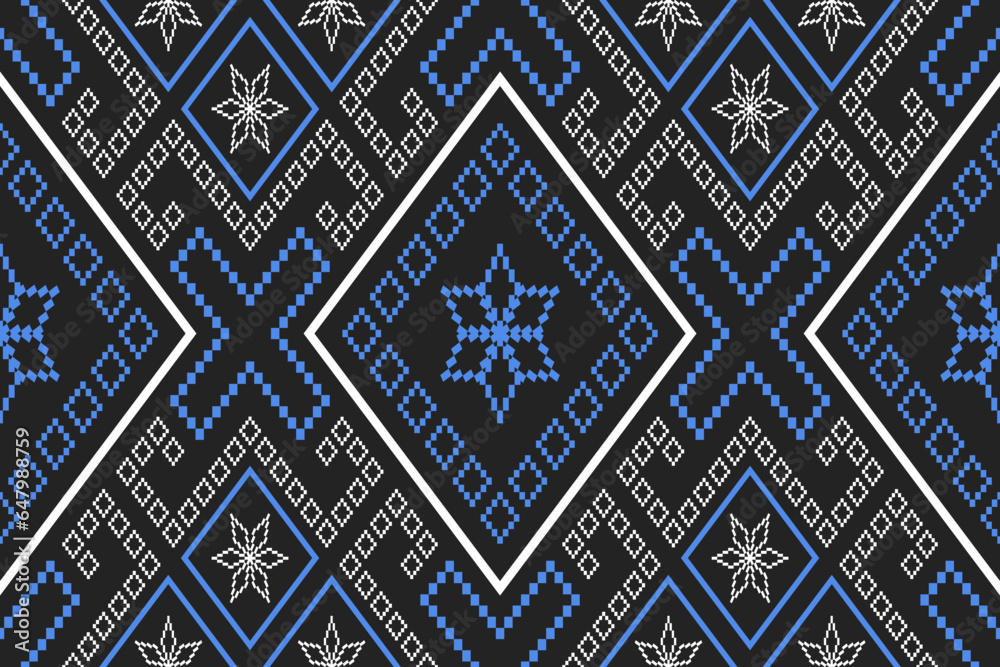 Indigo navy blue geometric traditional ethnic pattern Ikat seamless pattern border abstract design for fabric print cloth dress carpet curtains and sarong Aztec African Indian Indonesian Indigo navy blue geometric traditional ethnic pattern Ikat seamless pattern border abstract design for fabric print cloth dress carpet curtains and sarong Aztec African Indian Indonesian