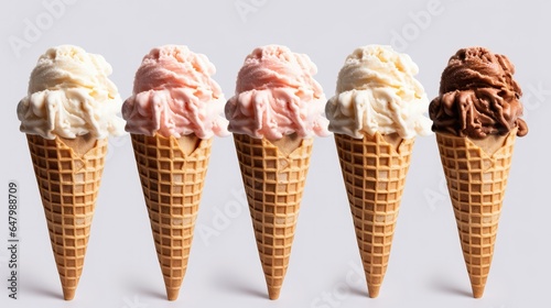 vanilla strawberry and chocolate ice cream cones
