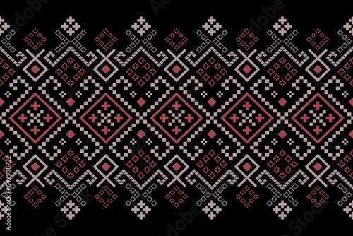 Red traditional ethnic pattern paisley flower Ikat background abstract Aztec African Indonesian Indian seamless pattern for fabric print cloth dress carpet curtains and sarong