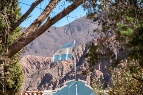 Flag of Argentina flying in the city of Tilcara in the province of Jujuy in Argentina