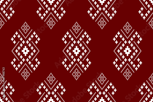Red traditional ethnic pattern paisley flower Ikat background abstract Aztec African Indonesian Indian seamless pattern for fabric print cloth dress carpet curtains and sarong