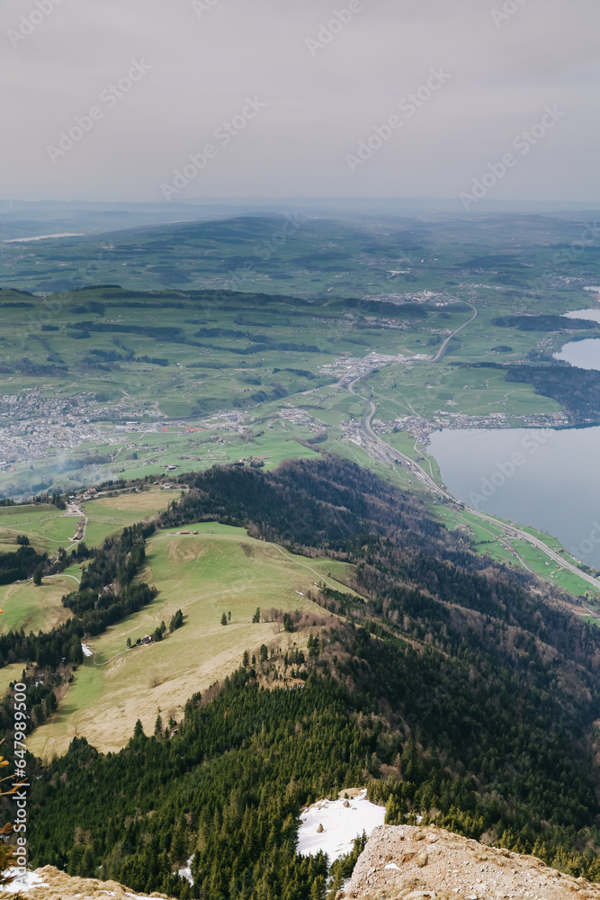 Beautiful view of alps mountain from Rigi Kulm, Switzerland on calm sunny day.