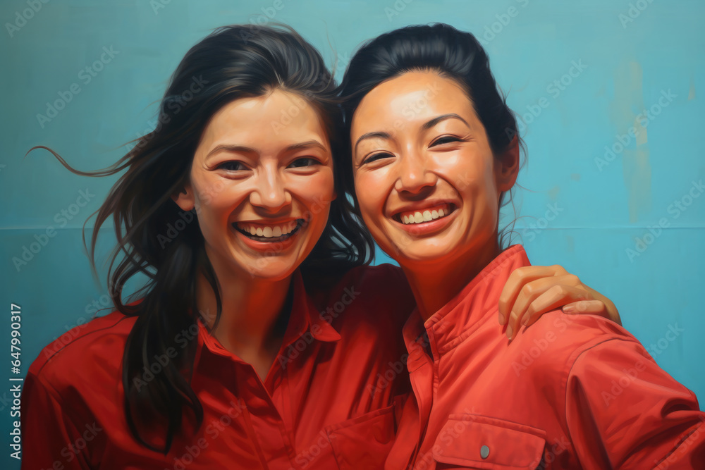 Two women standing side by side. This image can be used to represent friendship, teamwork, or diversity. Two women standing side by side. This image can be used to represent friendship, teamwork, or diversity.