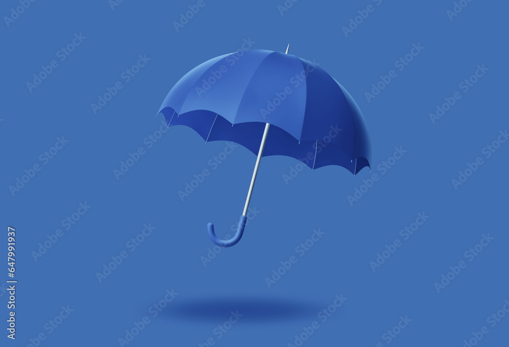 Blue umbrella isolated on solid blue background Blue umbrella isolated on solid blue background