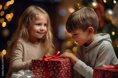 children opening christmas presents 