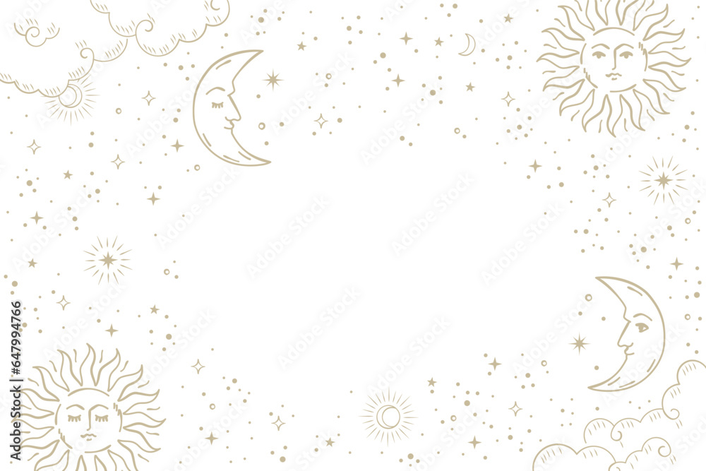 Obraz na plátně Gold sun and crescent moon with face background illustration
