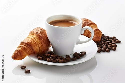 cup of coffee with two croissants