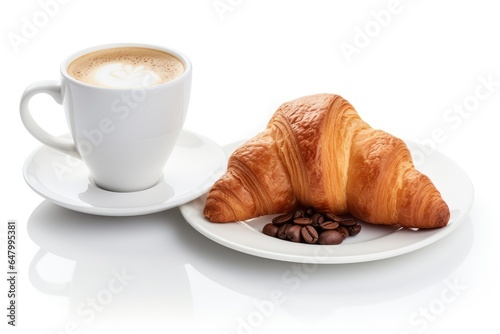 cup of coffee and croissant on white plate