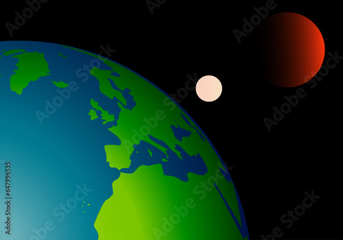 Planeta Tierra, la Luna y el planeta rojo, Marte en el espacio. El espacio. Astronomía, Astrología