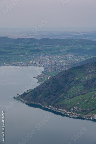 Beautiful view of alps mountain from Rigi Kulm, Switzerland on calm sunny day.